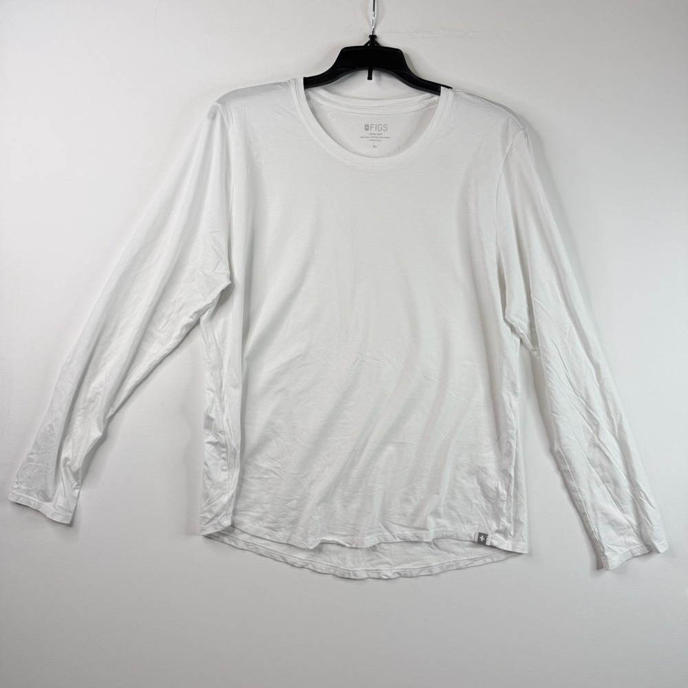 Figs Long Sleeve Women Pima Cotton Scrub Under T-shirt  White Long Sleeve XL